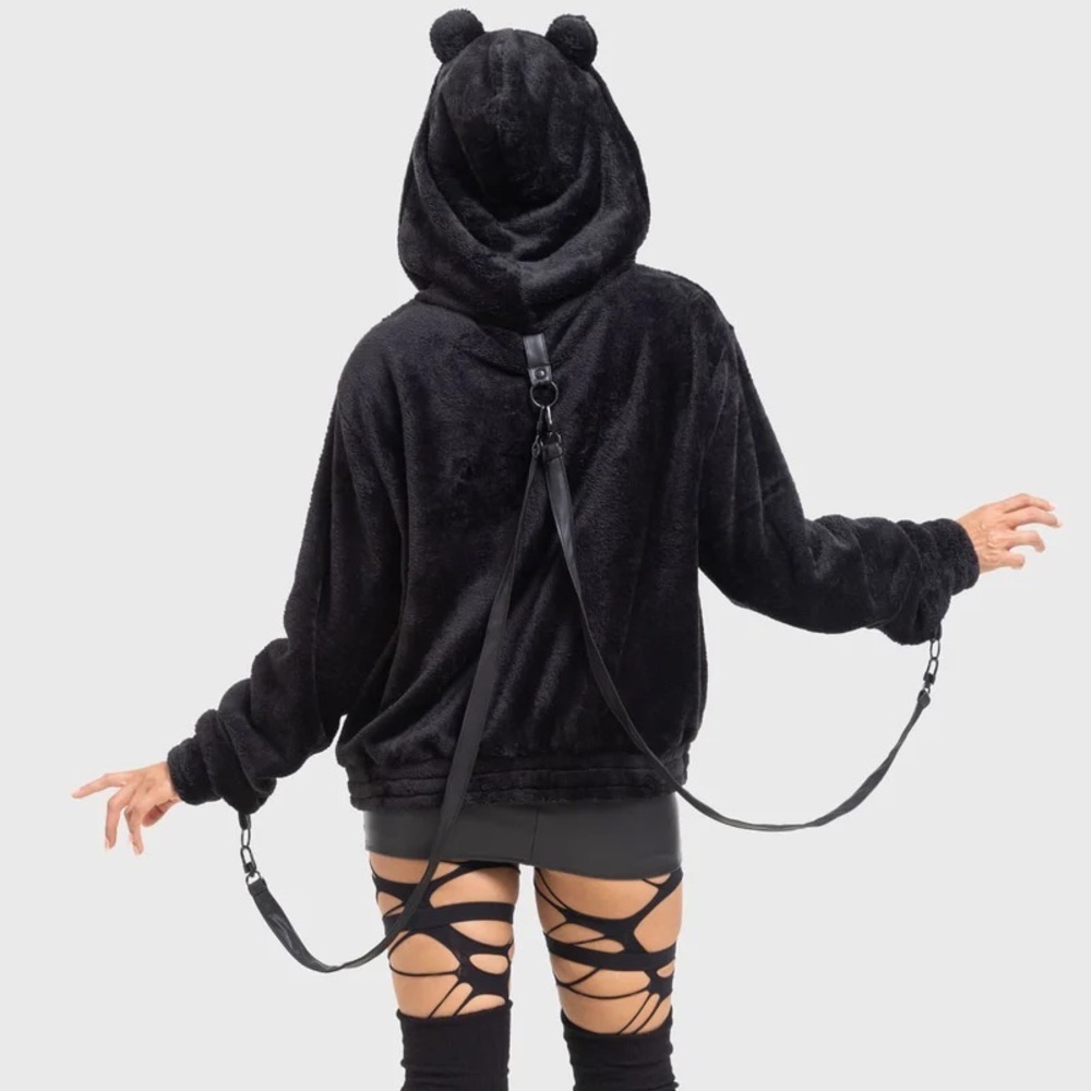 KILLSTAR Gloomy Bear Black Fuzzy I’m Gloomy Hoodie - Picture 3 of 9